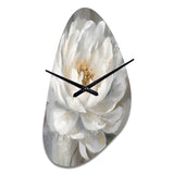 White Grey Peonies Artistry - Asymmetric Metal Wall Clock