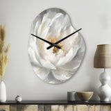 White Grey Peonies Artistry - Asymmetric Metal Wall Clock