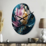 Blue Pink Peonies Artistry II - Asymmetric Metal Wall Clock