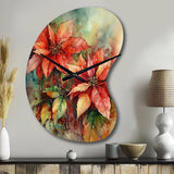 Red Blossoming Poinsettias II - Asymmetric Metal Wall Clock