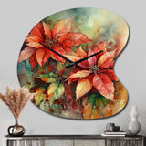 Red Blossoming Poinsettias II - Asymmetric Metal Wall Clock