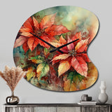 Red Blossoming Poinsettias II - Asymmetric Metal Wall Clock
