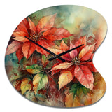 Red Blossoming Poinsettias II - Asymmetric Metal Wall Clock