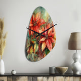 Red Blossoming Poinsettias II - Asymmetric Metal Wall Clock