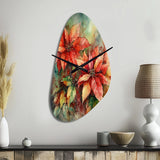 Red Blossoming Poinsettias II - Asymmetric Metal Wall Clock