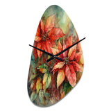 Red Blossoming Poinsettias II - Asymmetric Metal Wall Clock