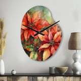 Red Blossoming Poinsettias II - Asymmetric Metal Wall Clock