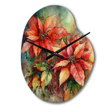 Red Blossoming Poinsettias II - Asymmetric Metal Wall Clock