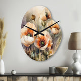 Orange Peonies Blooms II - Asymmetric Metal Wall Clock