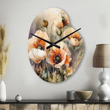 Orange Peonies Blooms II - Asymmetric Metal Wall Clock