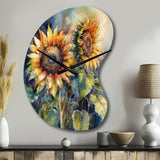 Yellow Sunflower Symphony II - Asymmetric Metal Wall Clock