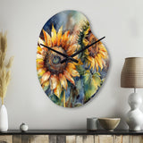 Yellow Sunflower Symphony II - Asymmetric Metal Wall Clock