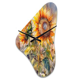 Yellow Sunflower Symphony III - Asymmetric Metal Wall Clock