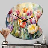 Garden Of Tulips - Asymmetric Metal Wall Clock