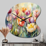 Garden Of Tulips - Asymmetric Metal Wall Clock
