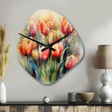 Orange Serenade Of Tulips - Asymmetric Metal Wall Clock