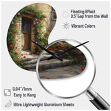 Village Door Filled With Flowers I - Asymmetric Metal Wall Clock