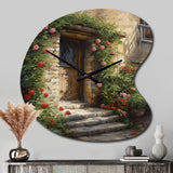 Village Door Filled With Flowers I - Asymmetric Metal Wall Clock