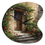 Village Door Filled With Flowers I - Asymmetric Metal Wall Clock