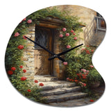 Village Door Filled With Flowers I - Asymmetric Metal Wall Clock