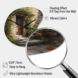 Village Door Filled With Flowers I - Asymmetric Metal Wall Clock