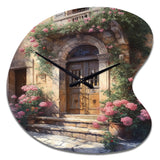 Village Door Filled With Flowers III - Asymmetric Metal Wall Clock