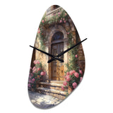 Village Door Filled With Flowers III - Asymmetric Metal Wall Clock