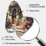 Village Door Filled With Flowers III - Asymmetric Metal Wall Clock