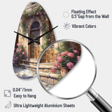 Village Door Filled With Flowers III - Asymmetric Metal Wall Clock