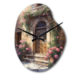 Village Door Filled With Flowers III - Asymmetric Metal Wall Clock