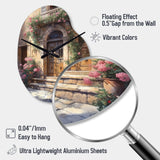 Village Door Filled With Flowers III - Asymmetric Metal Wall Clock