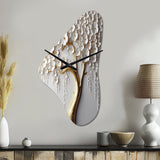 White Orchid Tree Garden Of Branches II - Asymmetric Metal Wall Clock