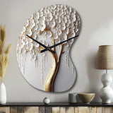 White Orchid Tree Garden Of Branches II - Asymmetric Metal Wall Clock