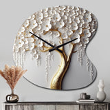 White Orchid Tree Garden Of Branches II - Asymmetric Metal Wall Clock