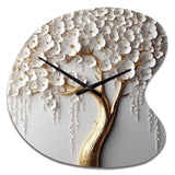 White Orchid Tree Garden Of Branches II - Asymmetric Metal Wall Clock