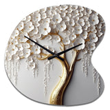 White Orchid Tree Garden Of Branches II - Asymmetric Metal Wall Clock