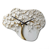 White Orchid Tree Garden Of Branches III - Asymmetric Metal Wall Clock