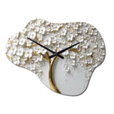 White Orchid Tree Garden Of Branches III - Asymmetric Metal Wall Clock