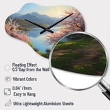Cherry Blossom Trees By The Water I - Asymmetric Metal Wall Clock
