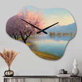 Cherry Blossom Trees By The Water II - Asymmetric Metal Wall Clock