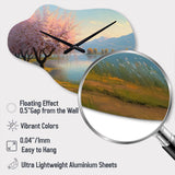 Cherry Blossom Trees By The Water II - Asymmetric Metal Wall Clock
