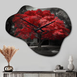 Red Tree Blossom Haven II - Asymmetric Metal Wall Clock
