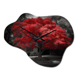 Red Tree Blossom Haven II - Asymmetric Metal Wall Clock