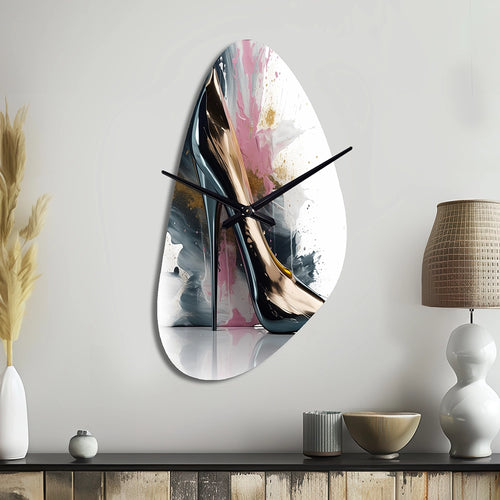 Pink High Heel Enchantment III - Asymmetric Metal Wall Clock