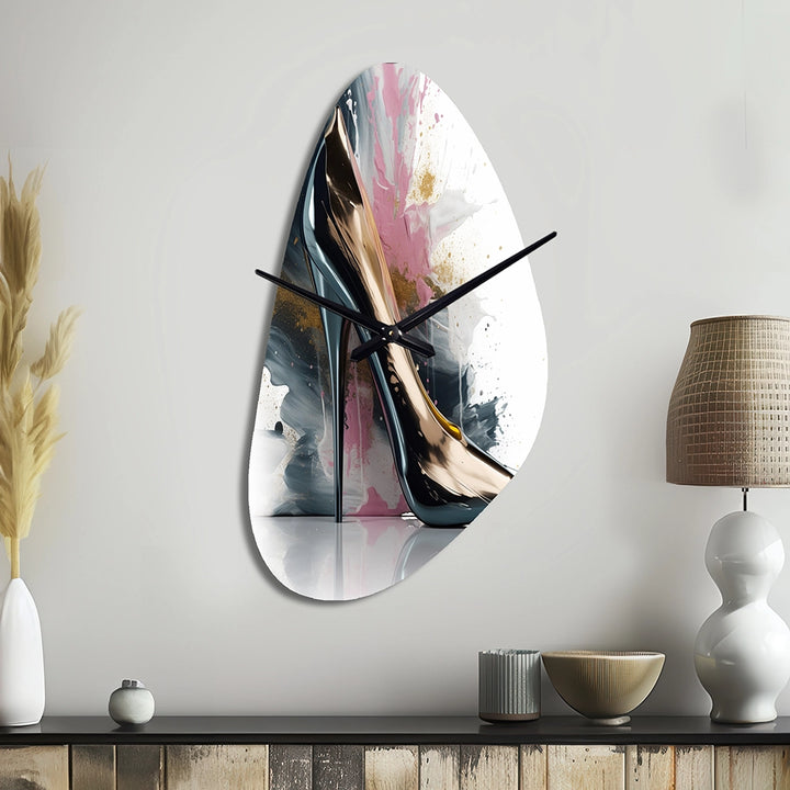 Pink High Heel Enchantment III - Asymmetric Metal Wall Clock