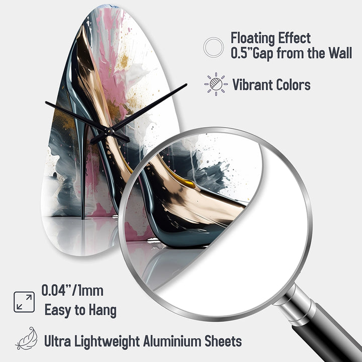Pink High Heel Enchantment III - Asymmetric Metal Wall Clock