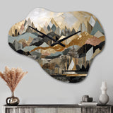 Grey And Gold Geometric Horizons I - Asymmetric Metal Wall Clock