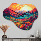 Vibrant Sunset Shining Over Mountains I - Asymmetric Metal Wall Clock