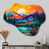 Vibrant Sunset Shining Over Mountains II - Asymmetric Metal Wall Clock