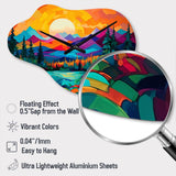 Vibrant Sunset Shining Over Mountains II - Asymmetric Metal Wall Clock